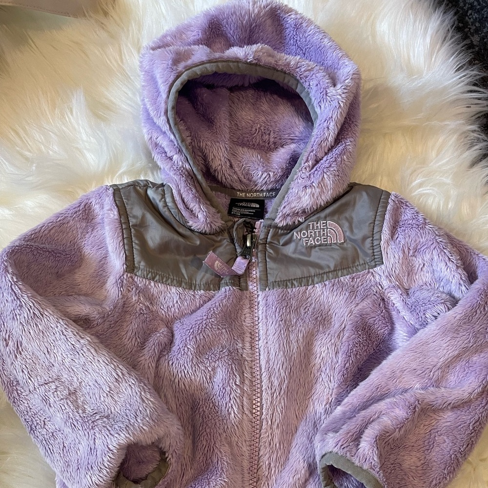 The north face purple fuzzy girls jacket